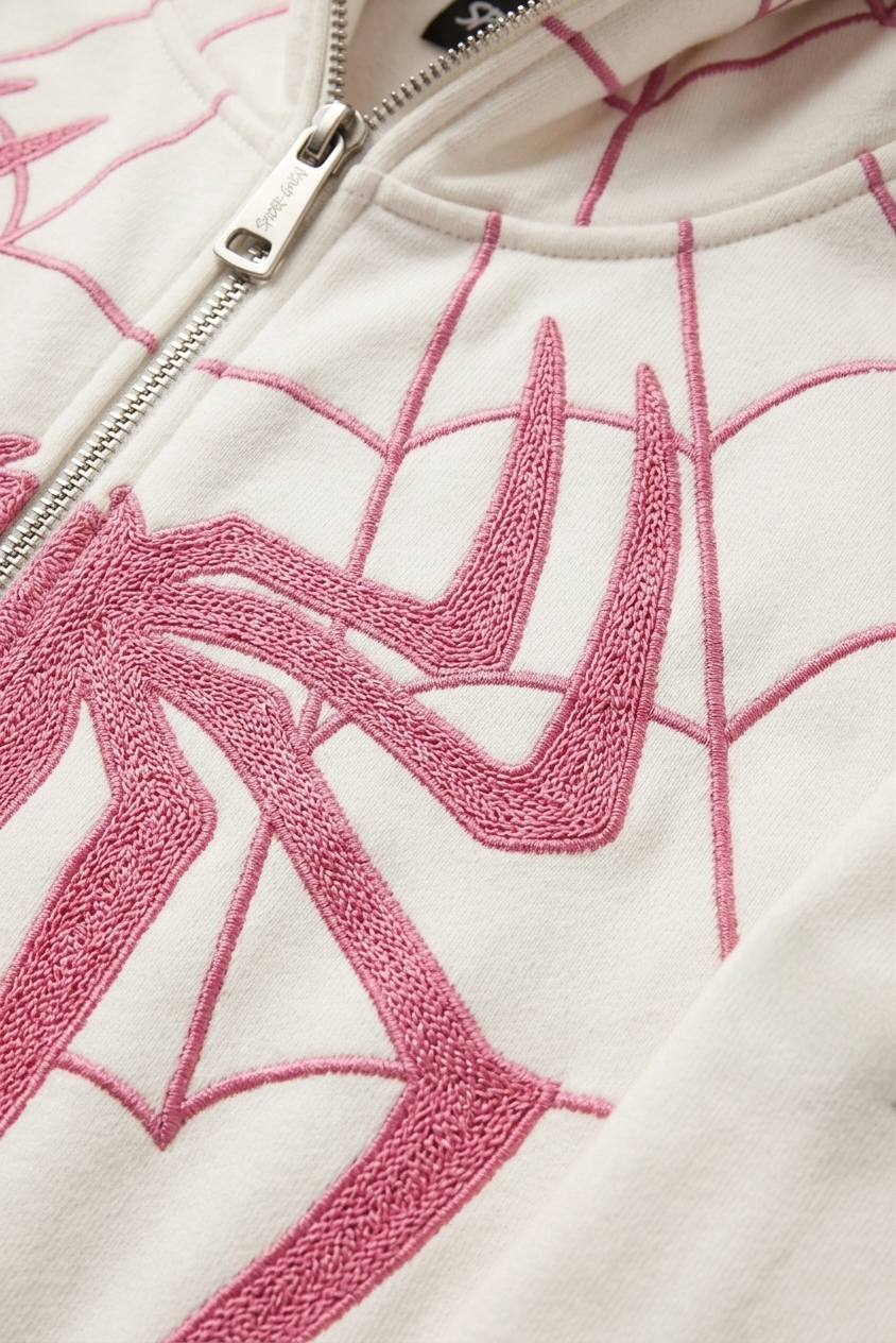 Spider Web Embroidered Zip Hoodie – Premium Oversized Streetwear | VELZR