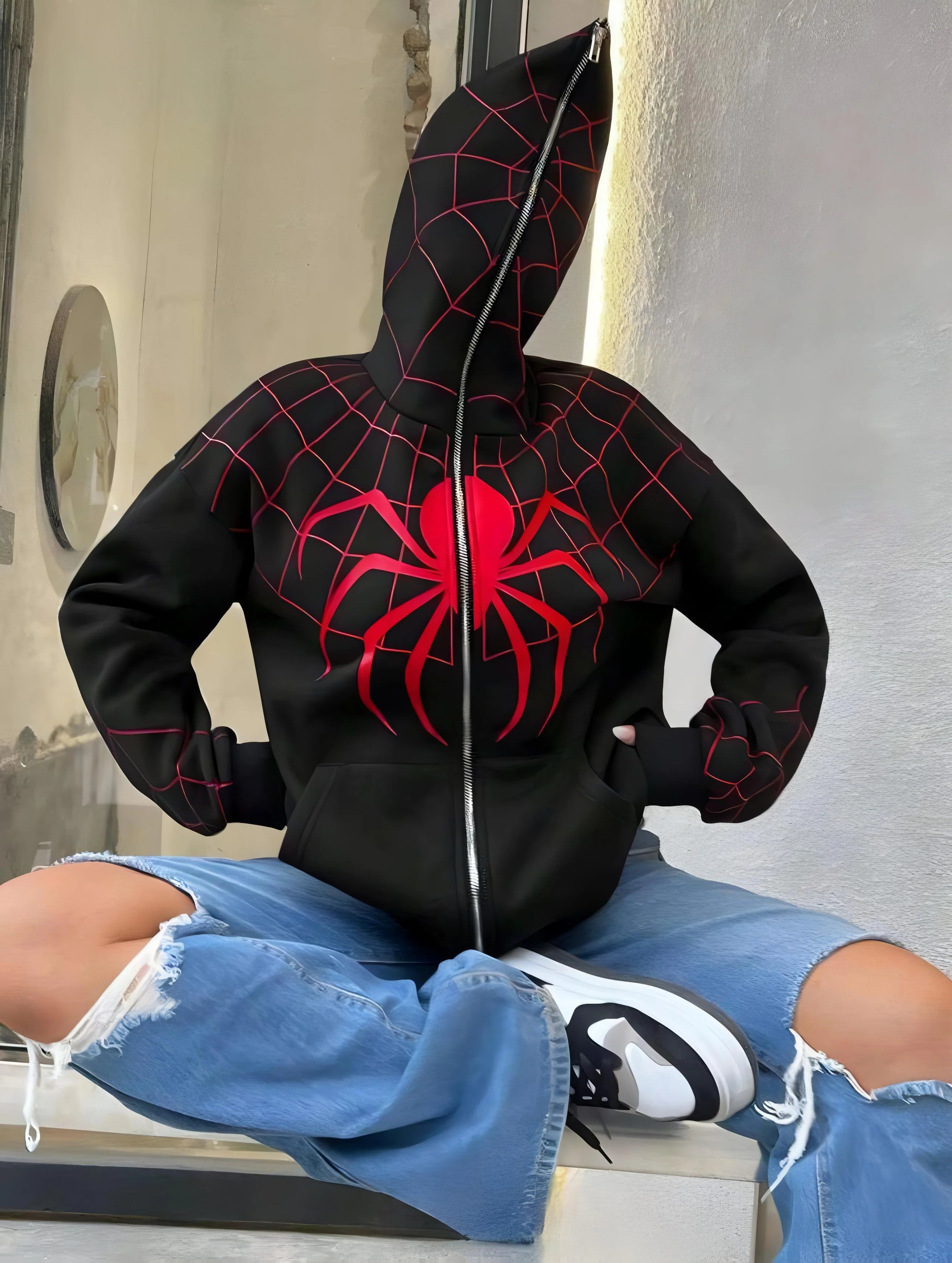 Spiderman Zip Up Hoodie – Oversized Printed Streetwear Hoodie | VELZR