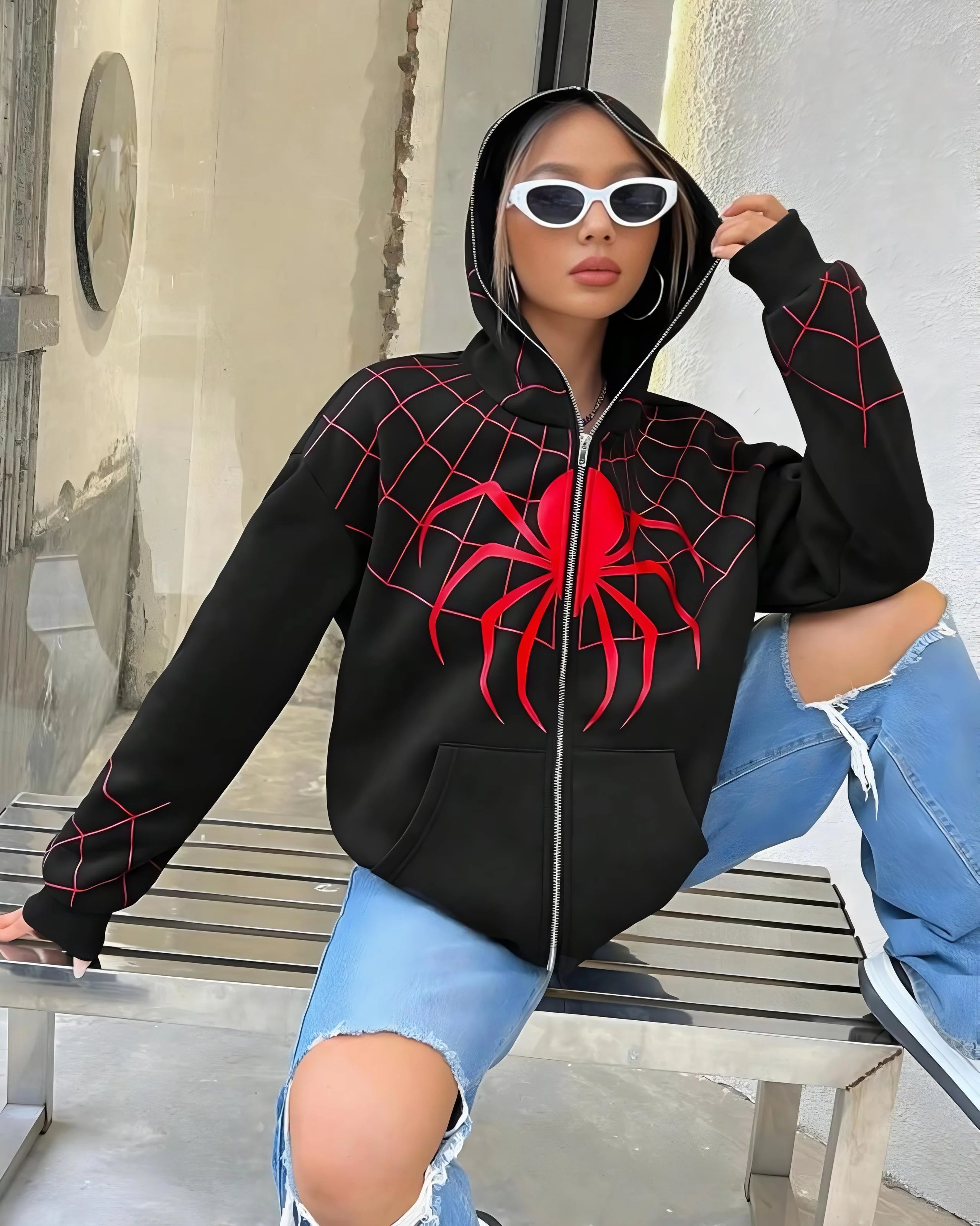 Spiderman Zip Up Hoodie – Oversized Printed Streetwear Hoodie | VELZR