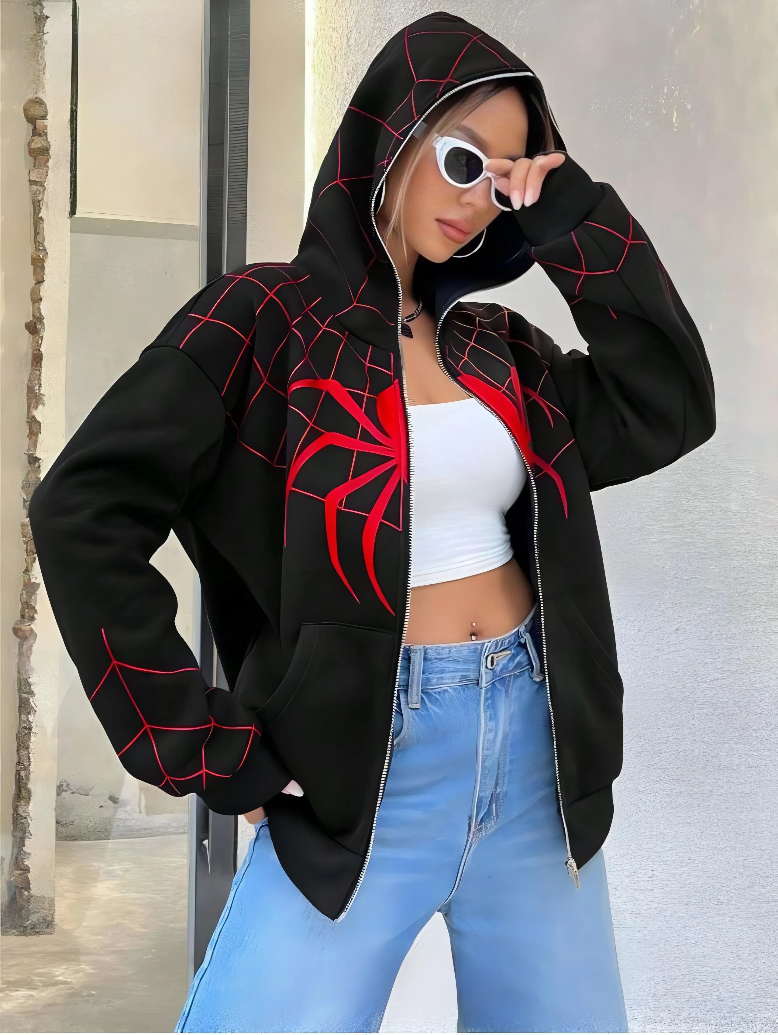 Spiderman Zip Up Hoodie – Oversized Printed Streetwear Hoodie | VELZR