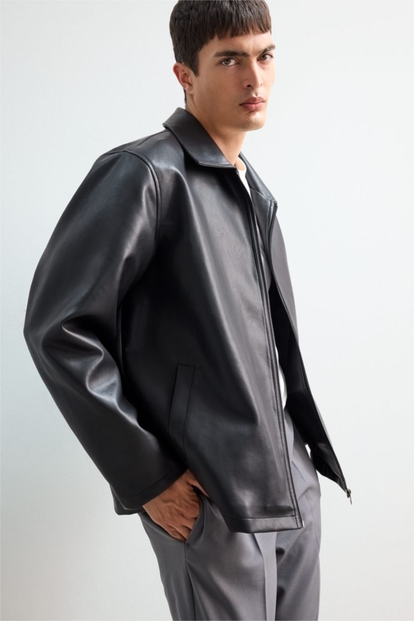 Black Boxy Leather Jacket – Premium Unisex Streetwear Jacket | VELZR