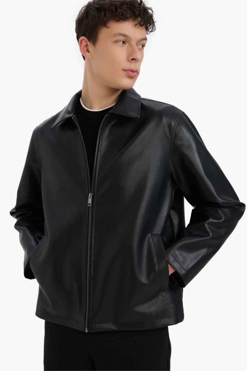 Black Boxy Leather Jacket – Premium Unisex Streetwear Jacket | VELZR