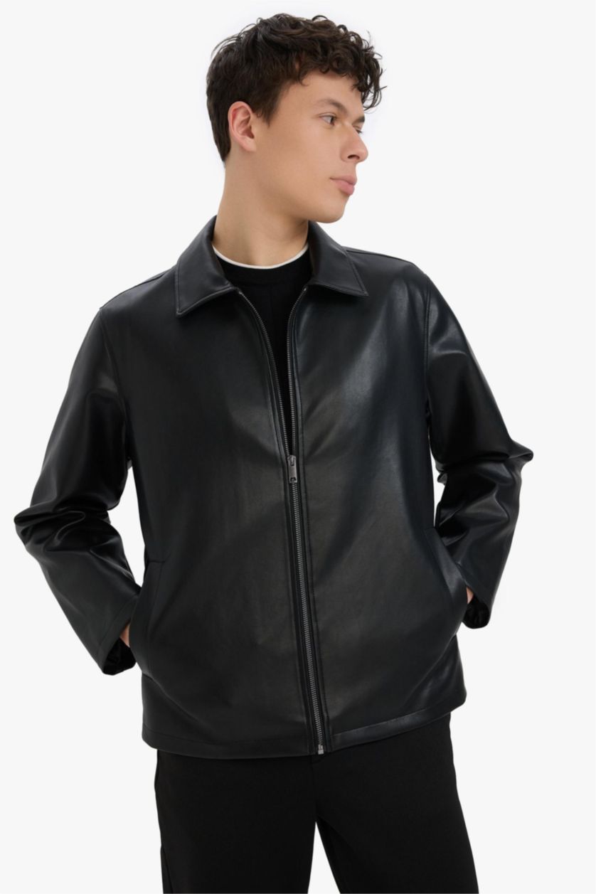 Black Boxy Leather Jacket – Premium Unisex Streetwear Jacket | VELZR