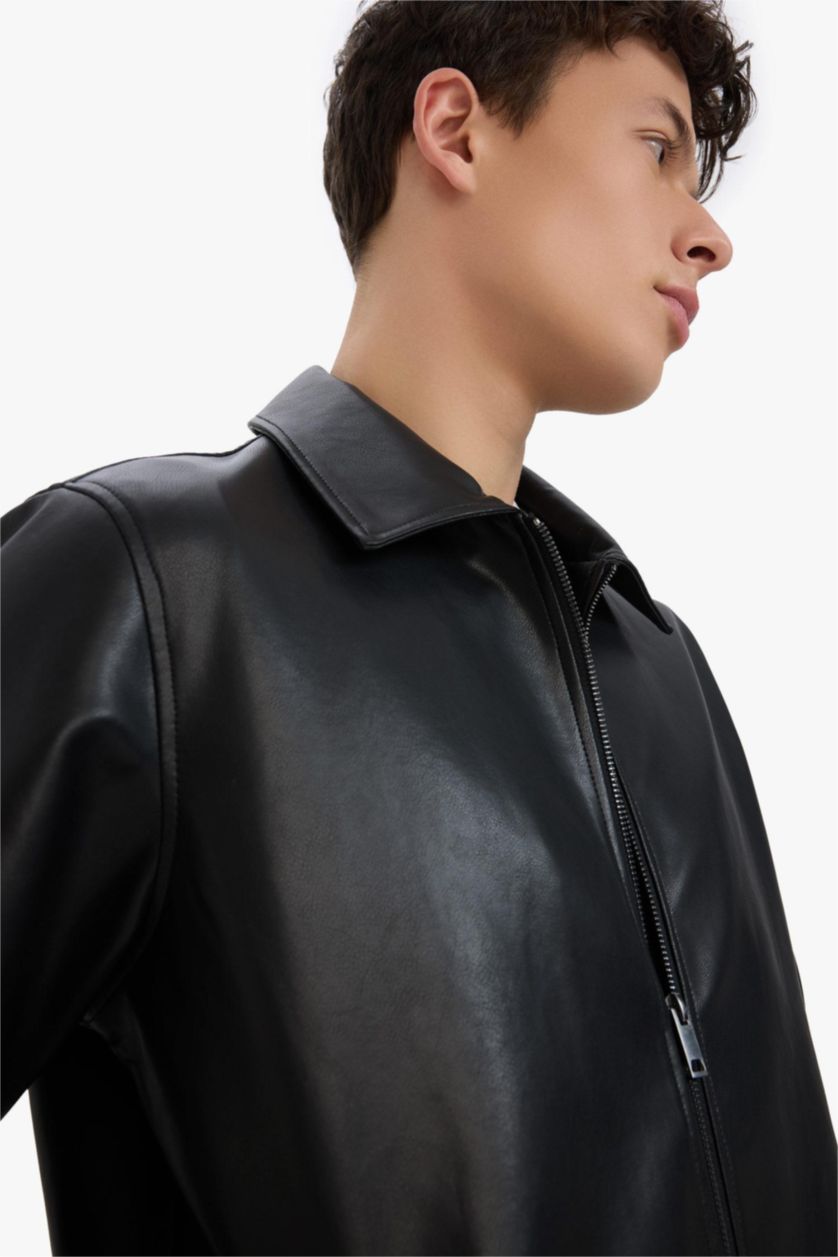 Black Boxy Leather Jacket – Premium Unisex Streetwear Jacket | VELZR