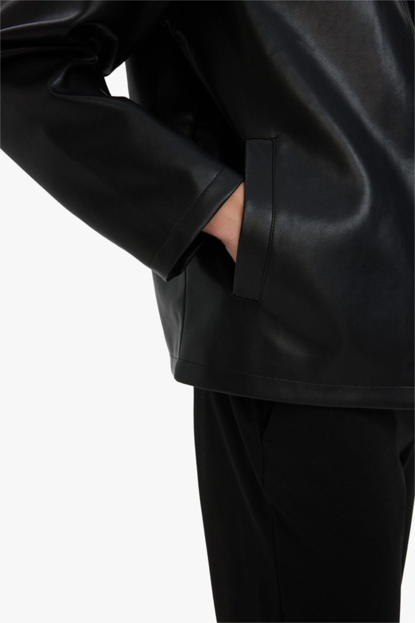 Black Boxy Leather Jacket – Premium Unisex Streetwear Jacket | VELZR