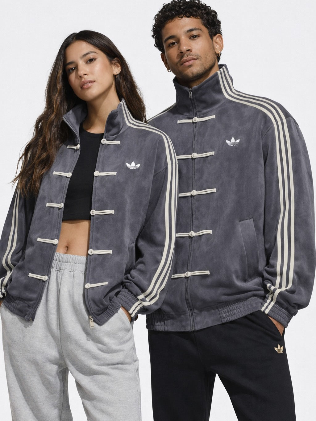 Grey Chinese New Year Inspired CNY Jacket with Traditional Frog Buttons and Modern Streetwear Look