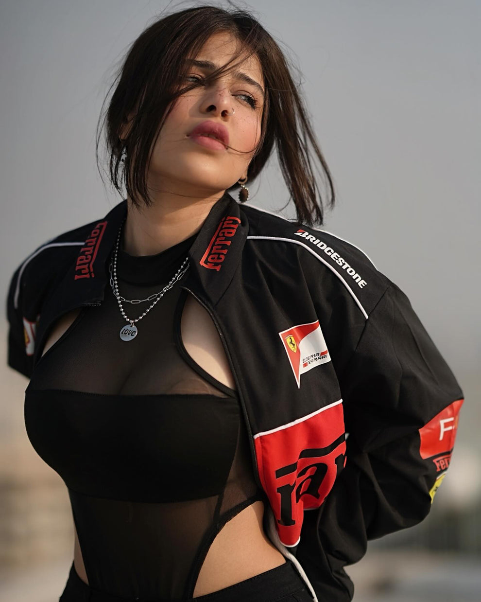 Black Ferrari Racing Jacket Front View