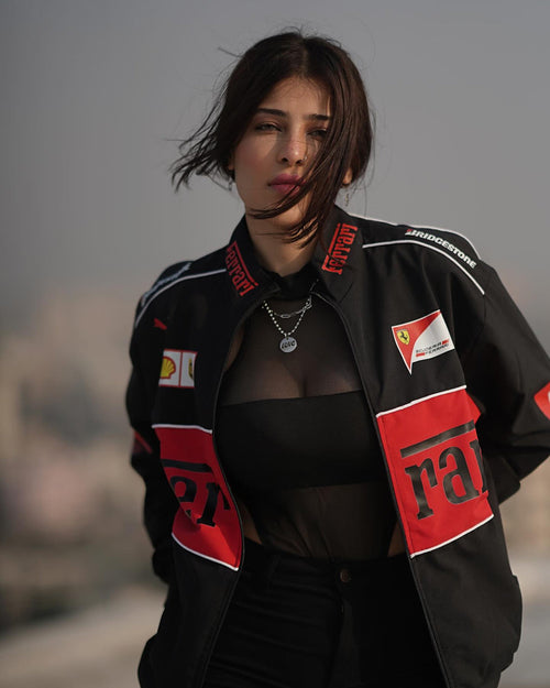 Black Ferrari F1 Vintage Racing Jacket by VELZR