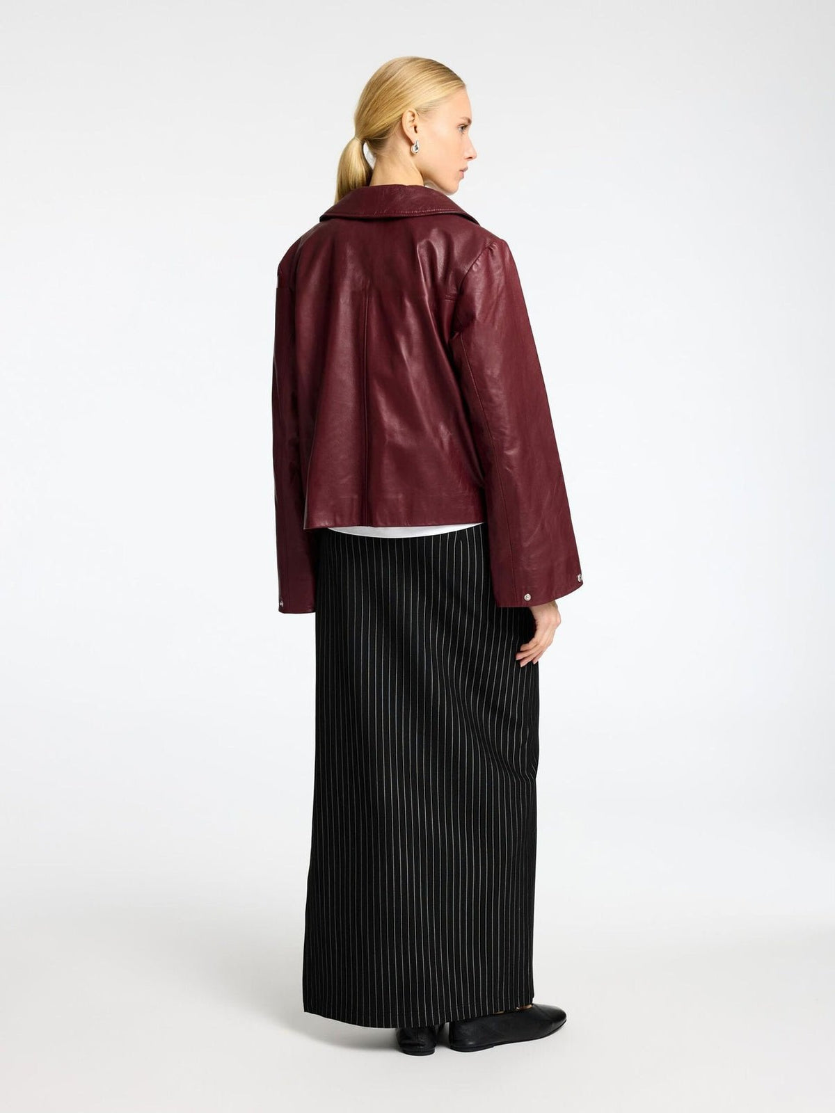 Burgundy Cropped Leather Jacket by VELZR