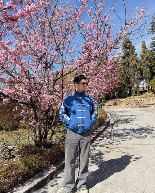 CNY Blue Chinese New Year Jacket with Knot Buttons Premium Suede Jacket | VELZR 
