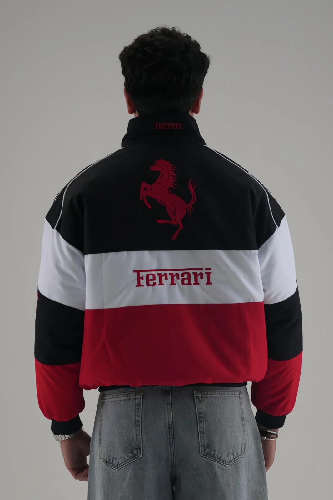Stand collar design of Ferrari Embroidered Jacket Unisex.