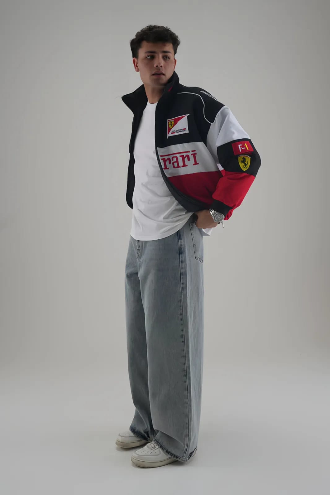 Close-up of embroidered design on Ferrari Embroidered Jacket Unisex.
