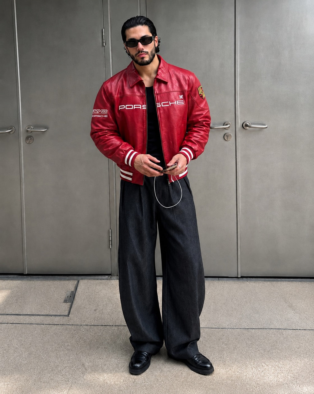 Red 993 Racing Leather Jacket Front View